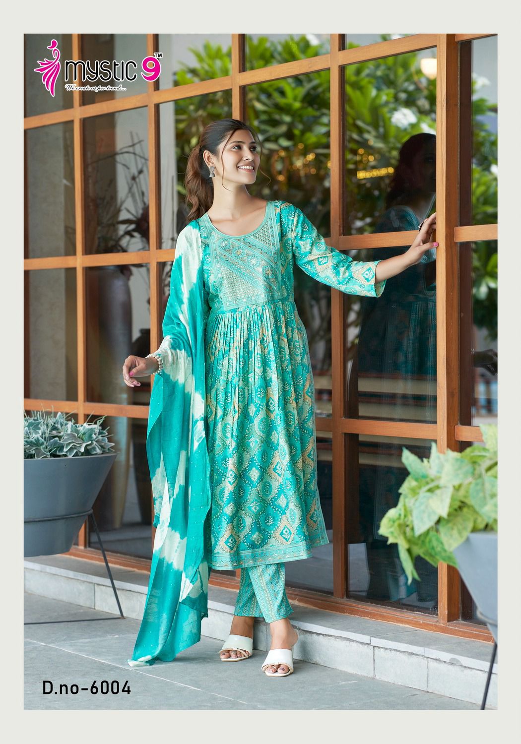 Sara Vol 6 By Mystic 9 Naira Cut Rayon Foil Printed Kurti With Bottom Dupatta Wholesale Market In Surat
